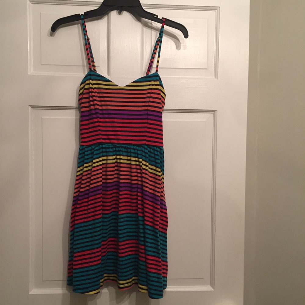 Vintage 90s Rainbow Stripe Pocketed Skater Dress